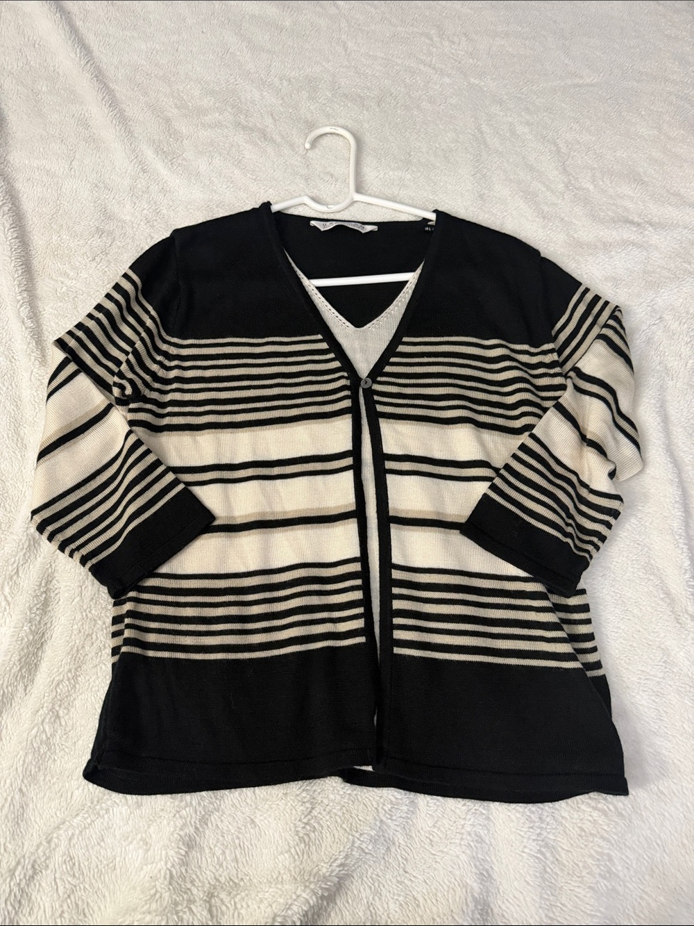 Striped V-Neck Women's Cardigan in Black and Cream